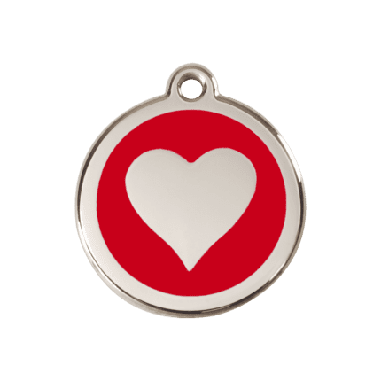 Vue avant - Médaille personnalisée pour chien ou chat Red Dingo cœur rouge en émail et acier inoxydable - Taille M 30.00 mm