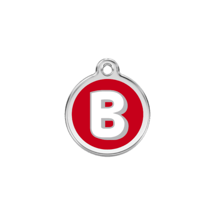 Vue avant - Médaille personnalisée Red Dingo Émail et acier inoxydable - Lettre B rouge - Taille S 20.00mm