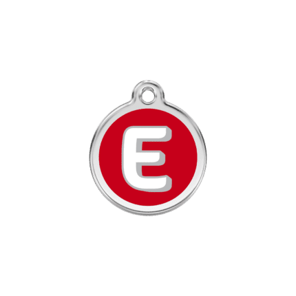 Vue avant - Médaille personnalisée pour chien/chat Red Dingo Émail/Acier inoxydable - Lettre E - Rouge - Taille S
