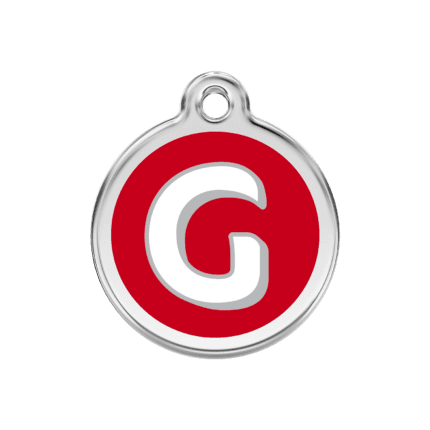 Vue avant - Médaille personnalisée Red Dingo Émail et acier inoxydable - Lettre G - Rouge - Taille M
