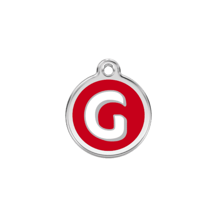 Vue avant - Médaille personnalisée pour chien/chat Red Dingo Émail et acier inoxydable - Lettre G - Rouge - Taille S