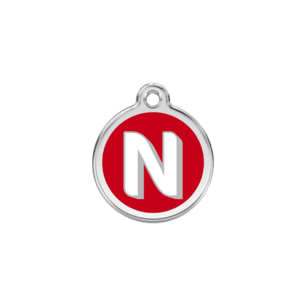 Vue avant - Médaille personnalisée pour chien/chat Red Dingo Émail/Acier inoxydable - Lettre N - Rouge - Taille S