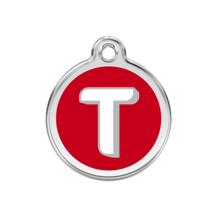Vue avant - Médaille personnalisée Red Dingo Lettre T Rouge Taille M - Pour chien ou chat
