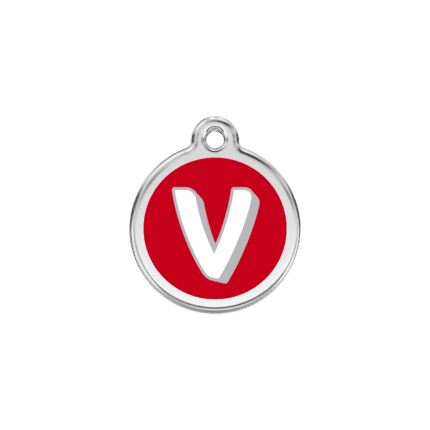Vue avant - Médaille personnalisée pour chien/chat Red Dingo V rouge en émail et acier inoxydable - Taille S