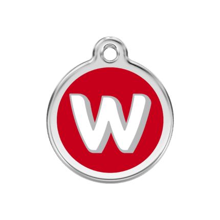 Vue avant - Médaille personnalisée Red Dingo Émail et acier inoxydable - Lettre W - Rouge - Taille M
