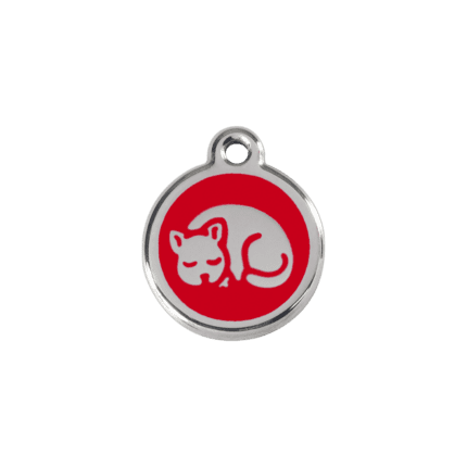 Vue avant - Médaille personnalisée pour chat en émail et acier inoxydable - Red Dingo 01-KT-RE-SM - Rouge - Taille S