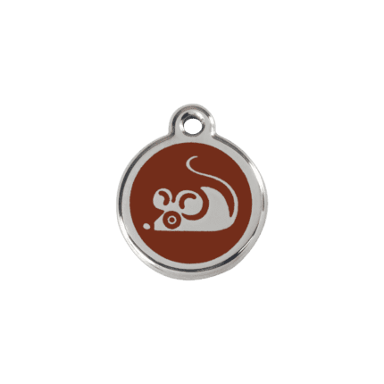 Vue avant - Médaille personnalisable pour chat Red Dingo Émail et acier inoxydable - Motif Souris Brun - Taille S