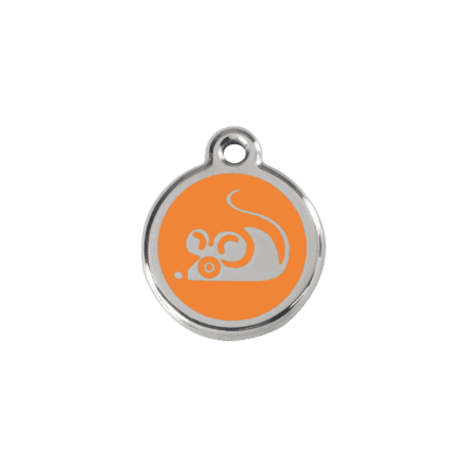 Vue avant - Médaille personnalisée pour chat en émail et acier inoxydable - Souris orange - Red Dingo