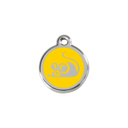 Vue avant - "Médaille personnalisée pour chat en émail et acier inoxydable jaune - Red Dingo 01-MS-YE-SM"
