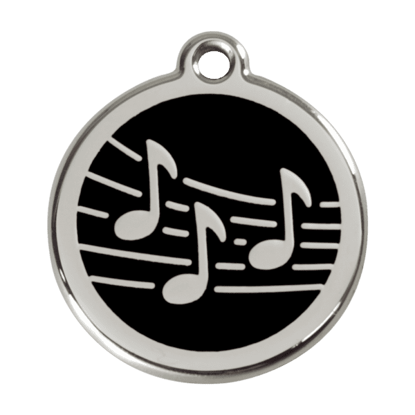 Vue avant - Médaille personnalisée pour chien Red Dingo Émail et acier inoxydable Musique Noir 38mm