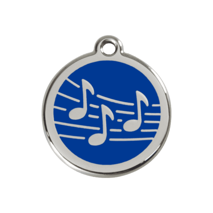 Vue avant - Médaille personnalisée pour chien Red Dingo Émail et acier inoxydable Musique Bleu foncé 30mm