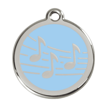 Vue avant - Médaille personnalisée pour chien Red Dingo Émail et acier inoxydable Musique Bleu clair - Taille L