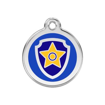Vue avant - Médaille personnalisée pour chien Red Dingo Émail et acier inoxydable Nickelodeon Chase Bleu foncé 30.00mm