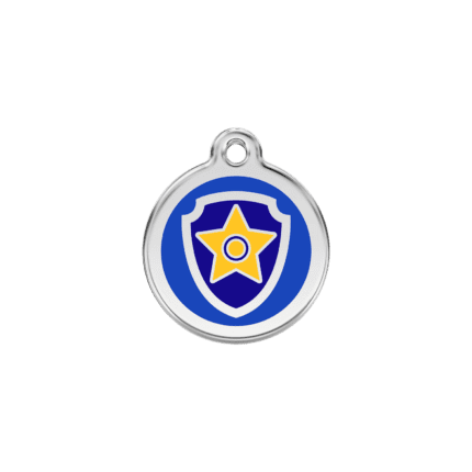 Vue avant - Médaille personnalisée pour chien/chat Red Dingo Émail/Acier inoxydable Nickelodeon Chase Bleu foncé - Taille S - 01-NC-DB-SM