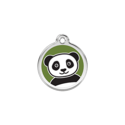 Vue avant - Médaille personnalisée pour chat en émail et acier inoxydable - Motif Panda vert - Red Dingo