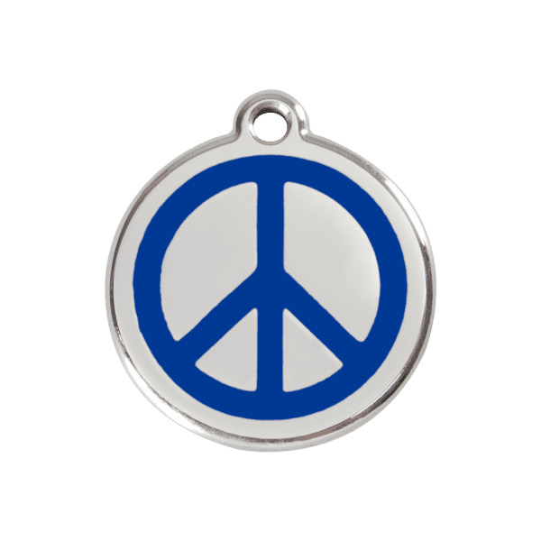 Vue avant - Médaille personnalisée pour chien Red Dingo Émail et acier inoxydable - Motif Paix - Bleu foncé - Taille M