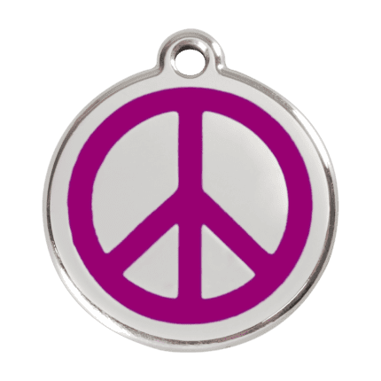 Vue avant - Médaille personnalisée pour chien - Red Dingo Émail et acier inoxydable - Motif Paix - Violet - Taille L