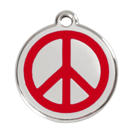 Vue avant - Médaille personnalisée Red Dingo Émail et acier inoxydable - Motif Paix - Rouge - Taille L