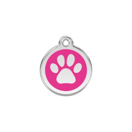 Vue avant - Médaille personnalisable pour chien/chat Red Dingo Émail/Acier inoxydable - Empreinte de patte - Rose vif - Taille S