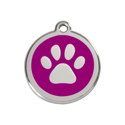 Vue avant - Médaille personnalisée pour chien/chat Red Dingo Émail/Acier inoxydable Empreinte de patte Violet 30.00mm