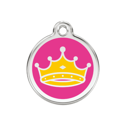 Vue avant - Médaille personnalisée pour chien Red Dingo Émail et acier inoxydable Reine Rose vif - Taille M