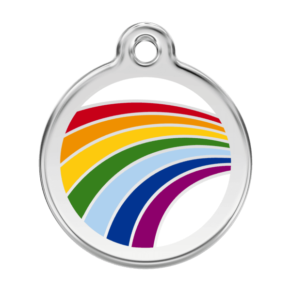 Vue avant - Médaille personnalisée pour chien Red Dingo Émail Arc-en-ciel Blanc - Taille L