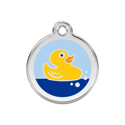Vue avant - Médaille personnalisée pour chien Red Dingo Émail et acier inoxydable Canard en caoutchouc - Bleu clair - Taille M