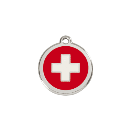 Vue avant - Médaille personnalisée pour chien/chat Red Dingo Émail/Acier inoxydable Croix Suisse Rouge 20mm