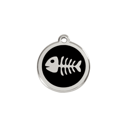 Vue avant - Médaille personnalisée pour chat ou petit chien Red Dingo Squelette de poisson noir 20.00mm - Marque Red Dingo