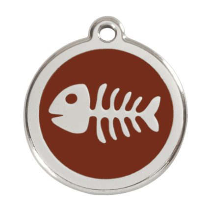 Vue avant - Médaille personnalisable pour chien Red Dingo Émail et acier inoxydable Squelette de poisson Brun Taille L