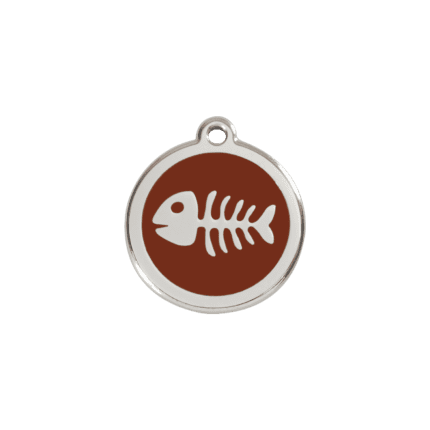 Vue avant - Médaille personnalisée pour chien/chat Red Dingo Émail/Acier inoxydable Squelette poisson Brun 20mm