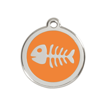 Vue avant - Médaille personnalisée pour chien Red Dingo - Squelette de poisson - Orange - Taille M