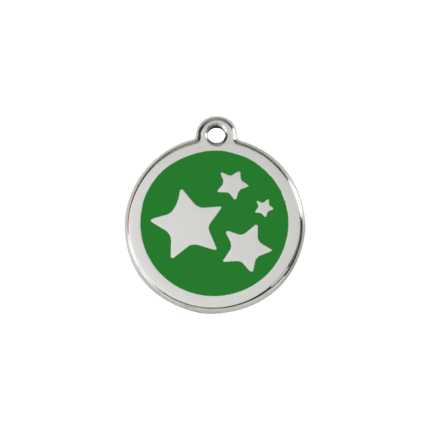 Vue avant - Médaille personnalisée pour chien/chat Red Dingo Émail et acier inoxydable - Motif étoile - Vert - Taille S