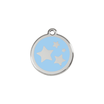 Vue avant - Médaille personnalisée pour chien/chat Red Dingo Émail et acier inoxydable - Motif étoile - Bleu clair - Taille S