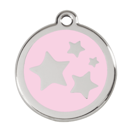 Vue avant - Médaille personnalisée pour chien - Red Dingo Émail et acier inoxydable - Motif étoile - Rose - Taille L