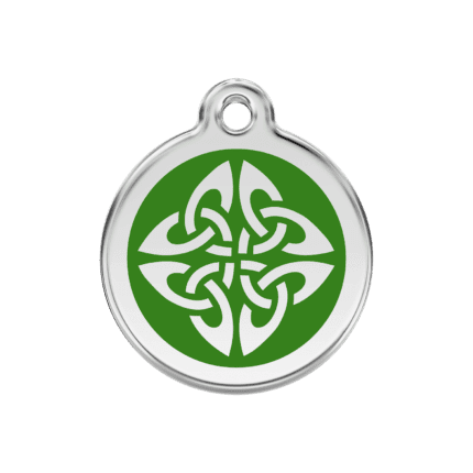 Vue avant - Médaille personnalisée pour chien Red Dingo émail et acier inoxydable vert - Flèches tribales - Taille M