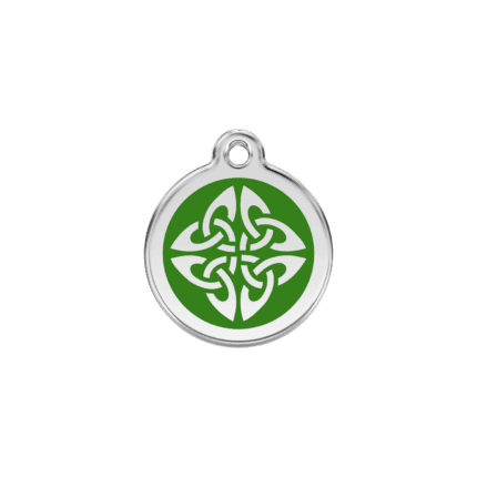 Vue avant - Médaille personnalisée pour chien/chat Red Dingo Émail et acier inoxydable - Flèches tribales vertes - Taille S