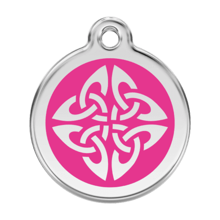 Vue avant - Médaille personnalisée pour chien Red Dingo Émail et acier inoxydable - Flèches tribales - Rose vif - Taille L