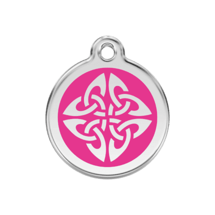 Vue avant - Médaille personnalisée pour chien Red Dingo Émail et acier inoxydable motif flèches tribales rose vif - Taille M