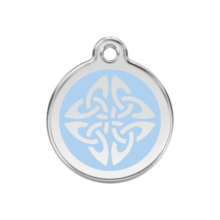 Vue avant - Médaille personnalisable pour chien Red Dingo Émail et acier inoxydable - Flèches tribales - Bleu clair - Taille M