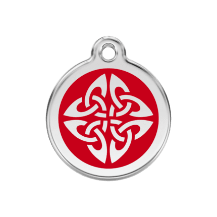 Vue avant - Médaille personnalisée pour chien Red Dingo Émail et acier inoxydable - Flèches tribales - Rouge - Taille M