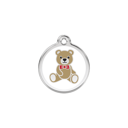 Vue avant - Médaille personnalisable Red Dingo Émail et acier inoxydable - Ours en peluche blanc - Taille S