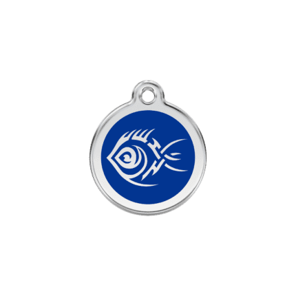 Vue avant - Médaille personnalisée pour chien/chat Red Dingo Émail/Acier inoxydable Poisson tribal Bleu foncé - Taille S