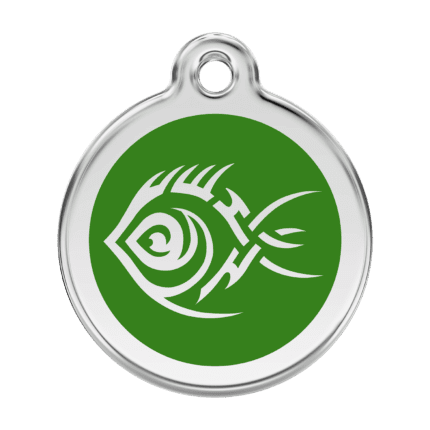 Vue avant - Médaille personnalisée pour chien Red Dingo Poisson tribal Vert - Taille L