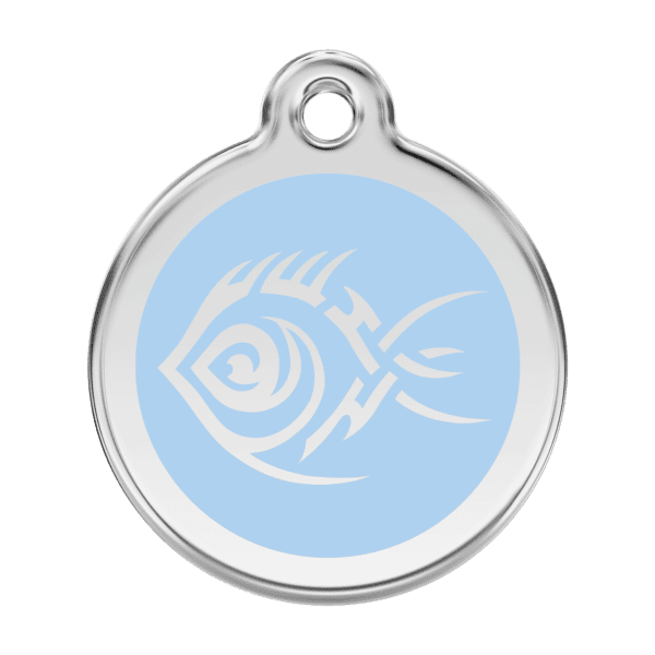 Vue avant - Médaille personnalisable pour chien - Red Dingo - Poisson tribal bleu clair - Taille L