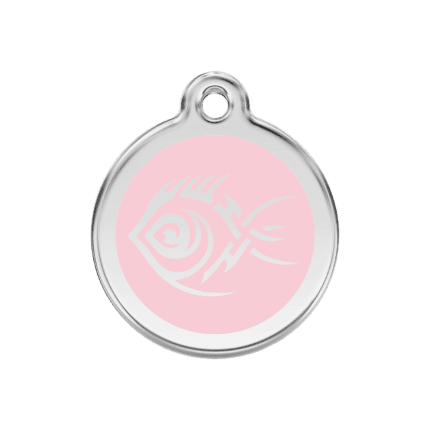 Vue avant - Médaille personnalisée pour chien Red Dingo Émail et acier inoxydable Poisson tribal Rose 30.00mm