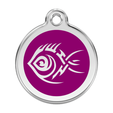 Vue avant - Médaille personnalisée pour chien Red Dingo Poisson tribal Violet - Taille L