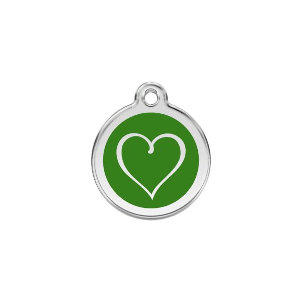 Vue avant - Médaille personnalisée pour chat Red Dingo coeur tribal vert - Taille S - 01-TH-GR-SM