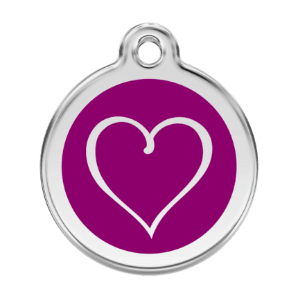 Vue avant - Médaille personnalisée pour chien - Red Dingo Coeur Tribal Violet - Taille L