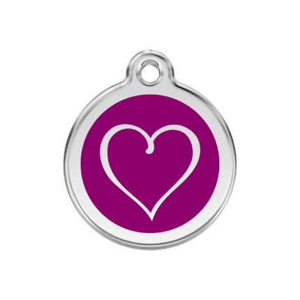 Vue avant - Médaille personnalisée pour chien/chat Red Dingo cœur tribal violet 30mm - Enamel et acier inoxydable